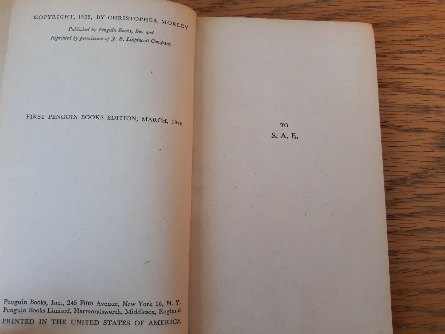 Thunder On The Left Christopher Morley 1946 Paperback Penguin Books