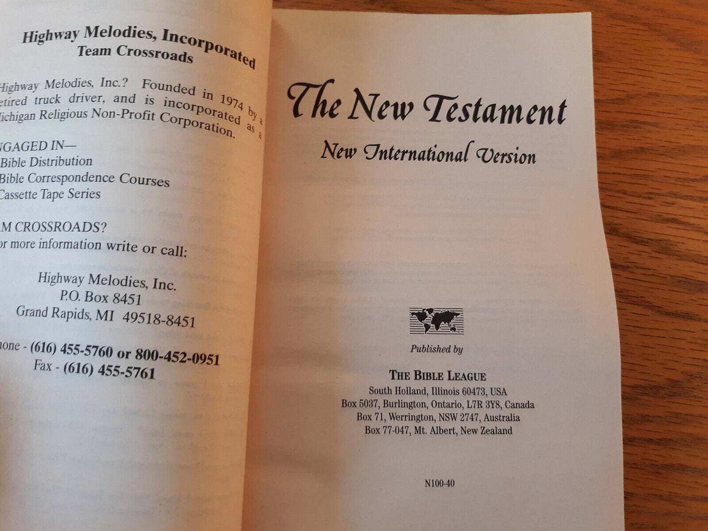 The New Testament New International Version Bible League 1984 Paperback B