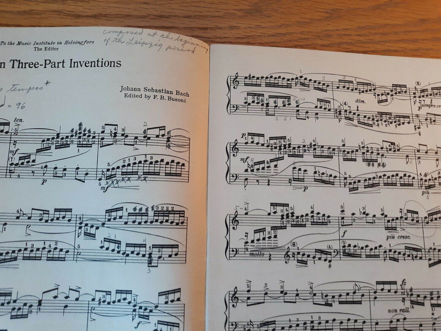 Fifteen Three-Parts Inventions For Piano Johann Sebastian Bach 1926 Music