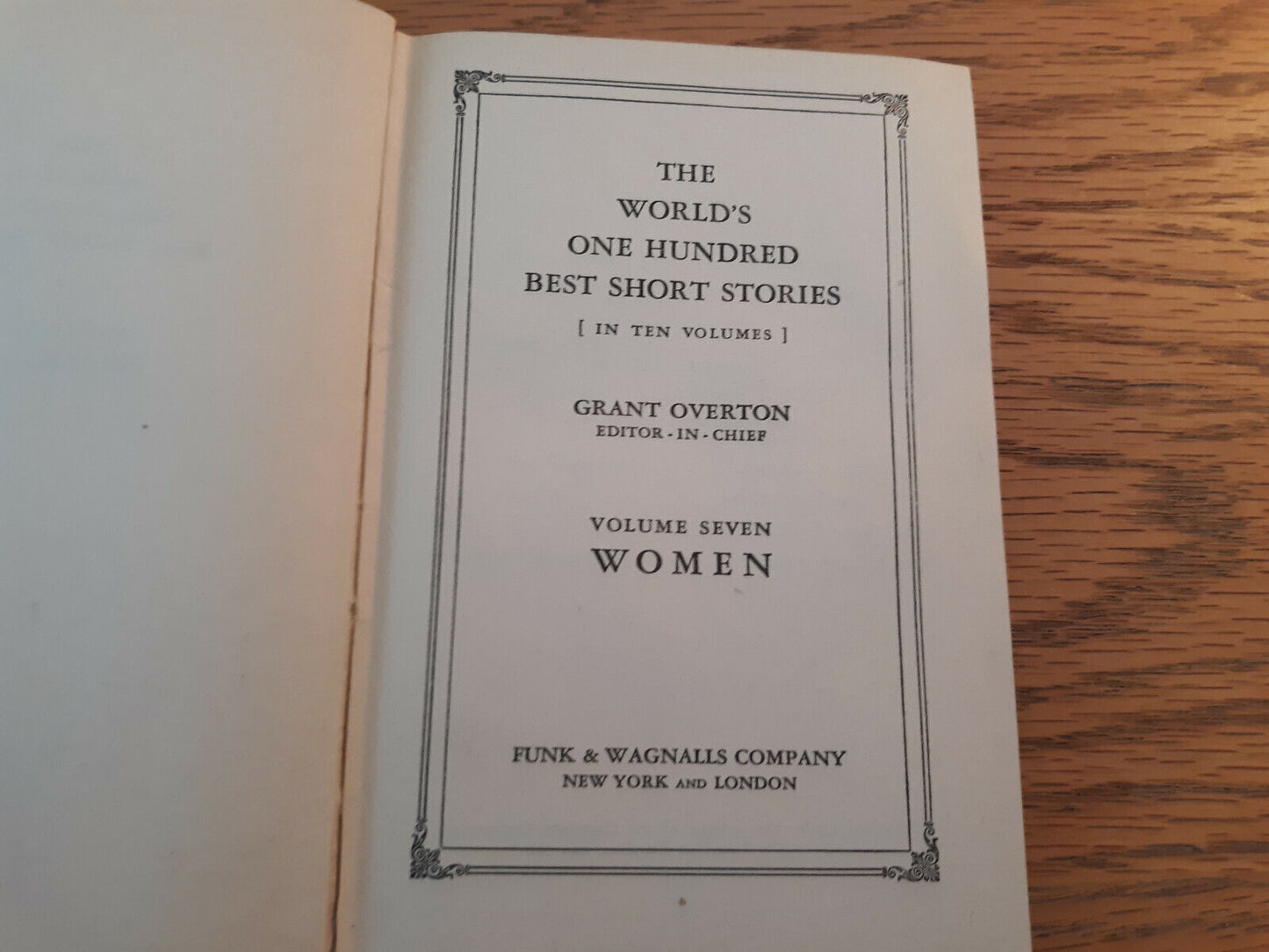 The World's One Hundred Best Short Stories Grant Overton Volume Seven Women 1927