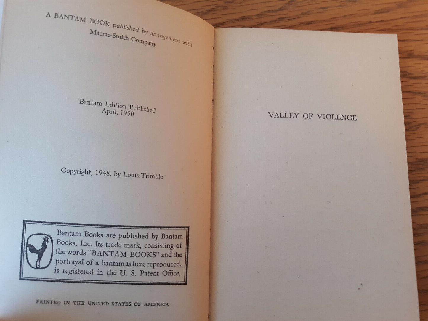 Valley Of Violence Louis Trimble 1950 Bantam Books Paperback