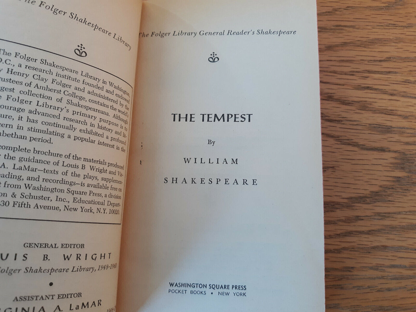 The Tempest 1974 William Shakespeare Washington Square Press Paperback