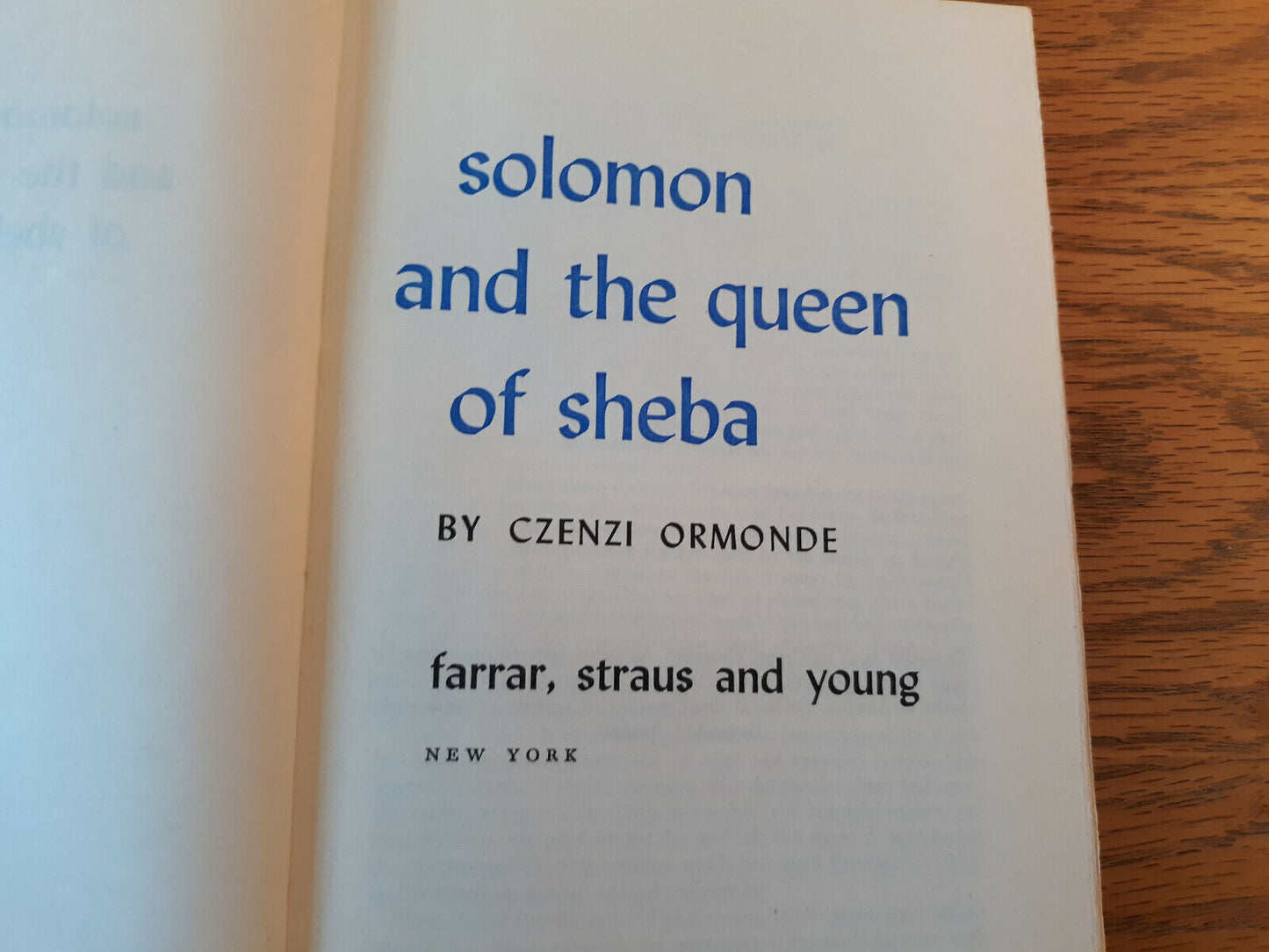 Solomon And The Queen Of Sheba Czenzi Ormonde 1954 Farrar Straus Young Hardcover