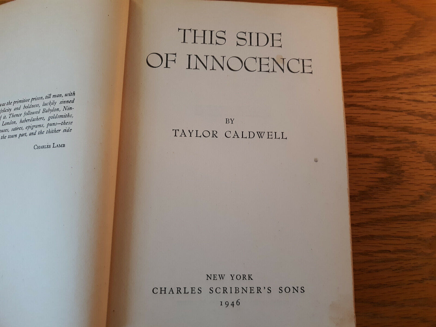 This Side Of Innocence Taylor Caldwell Hardcover 1946 Charles Scribner's Sons