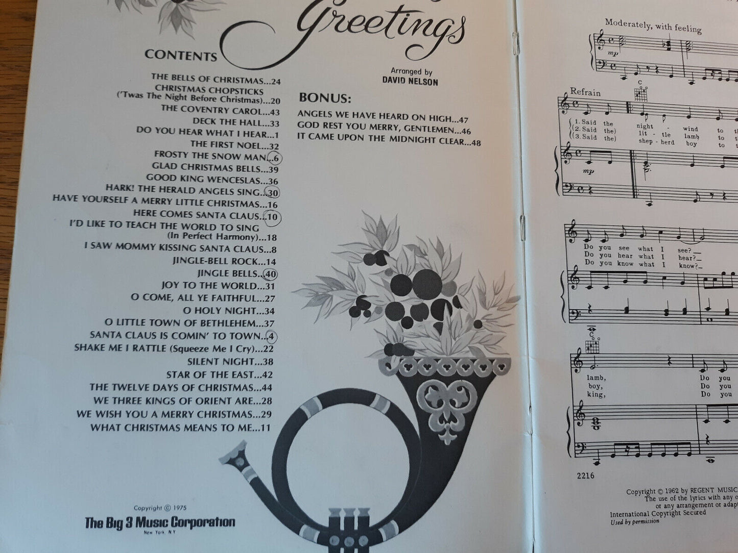 Christmas Greetings David Nelson 1975 Vocal/Piano Big 3 Music Sheet Music