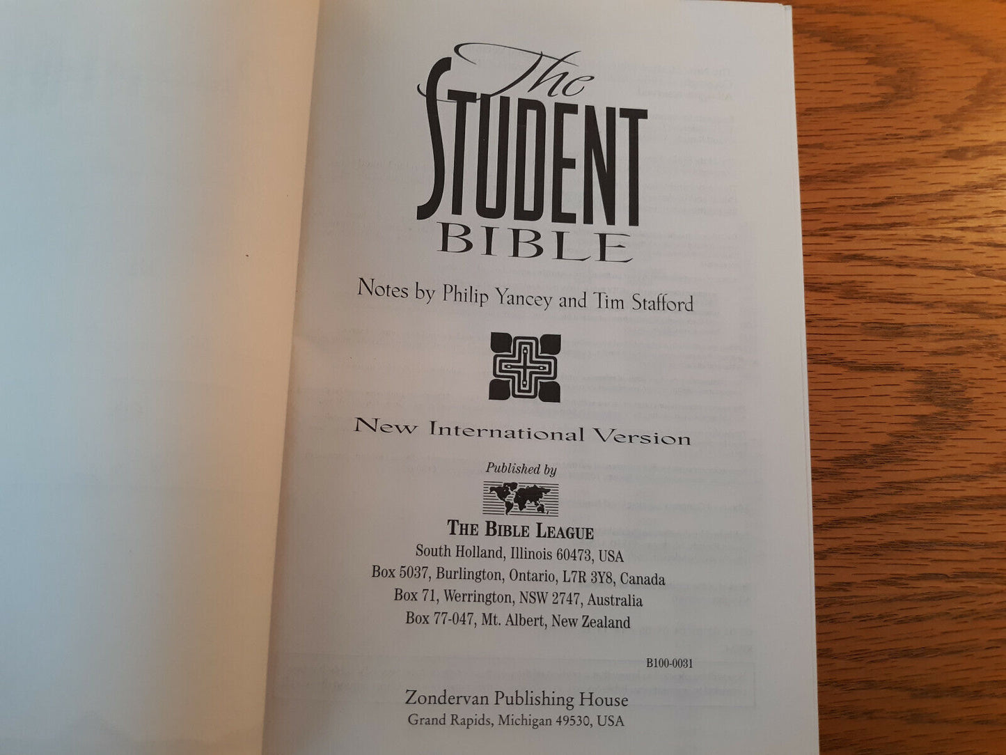 The Student Bible NIV Bible League 1992 Zondervan New International Version