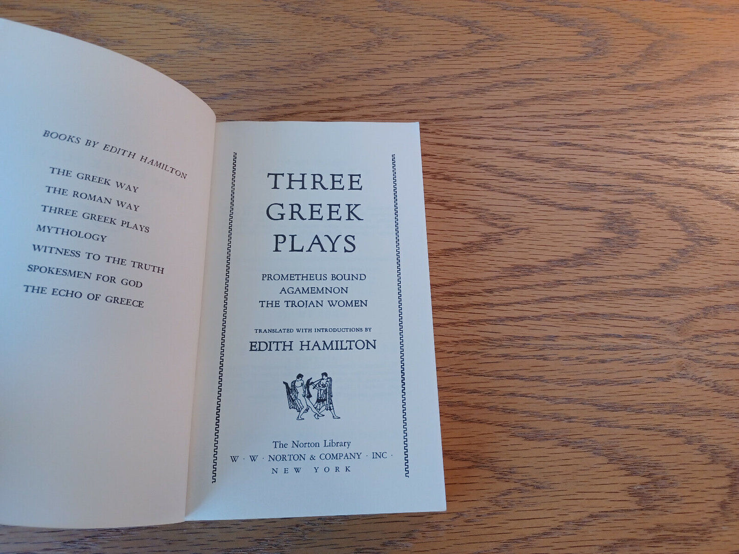 Three Greek Plays Edith Hamilton 1958 W. W. Norton Paperback