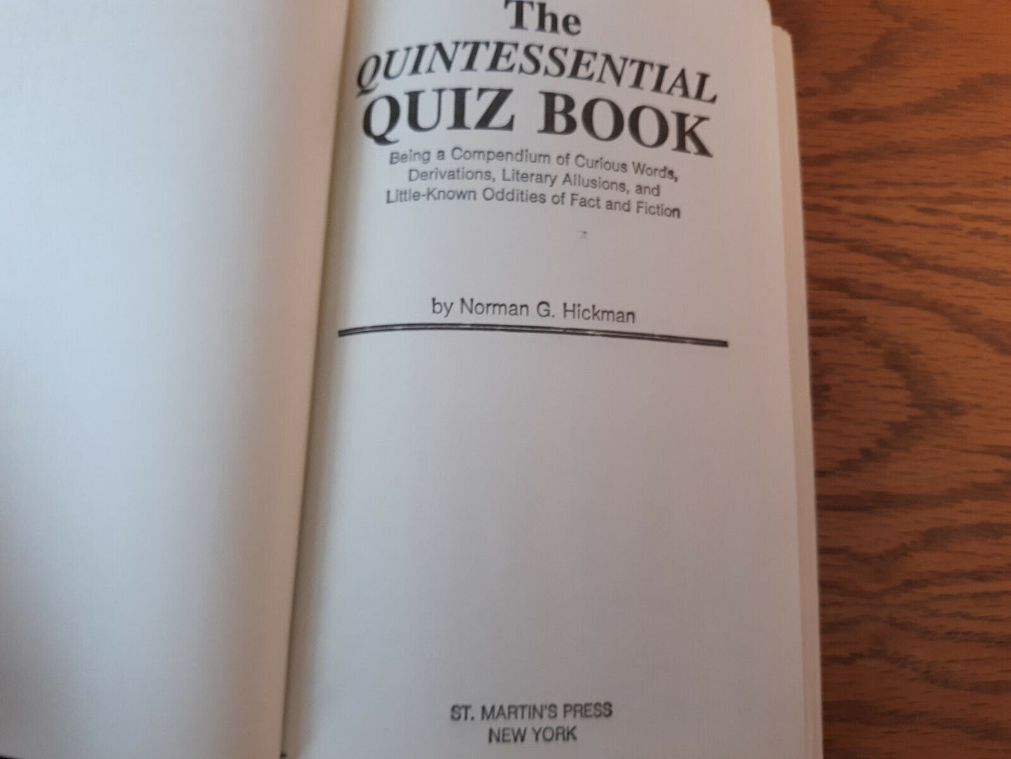 The Quintessential Quiz Book Norman G Hickman 1979 Book Club Edition Hardcover D