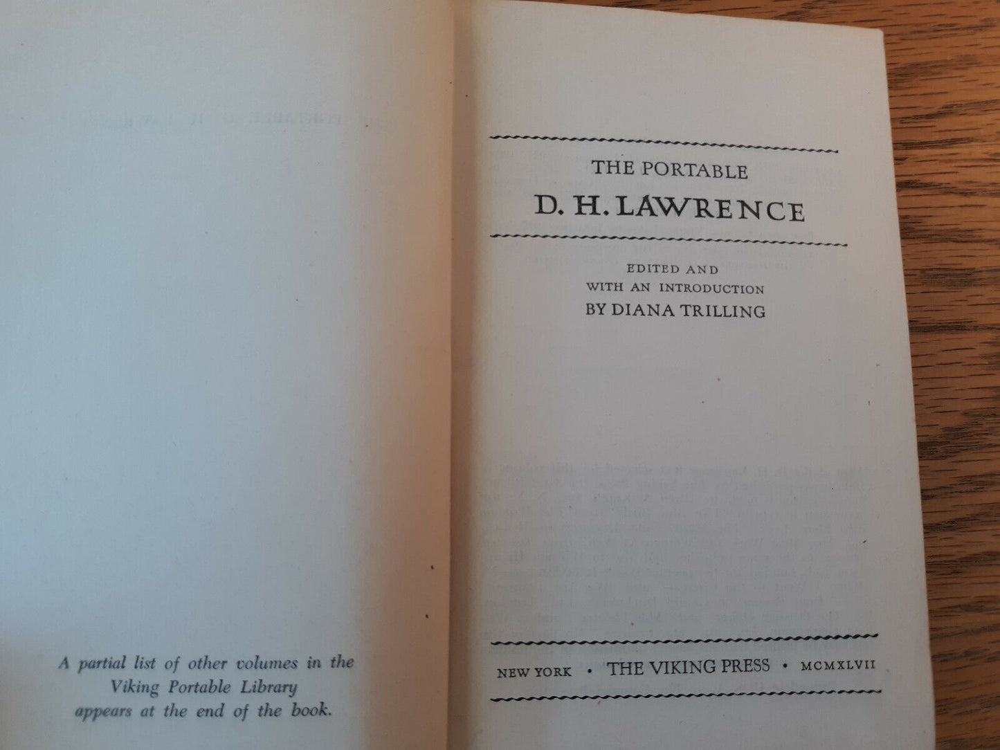 The Portable D H Lawrence 1947 Viking Press Hardcover