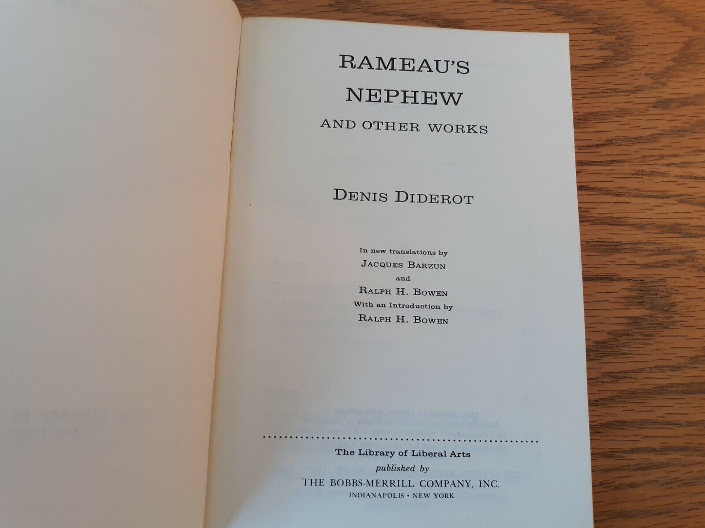 Rameau's Nephew And Other Works Denis Diderot 1964 Bobbs-Merrill