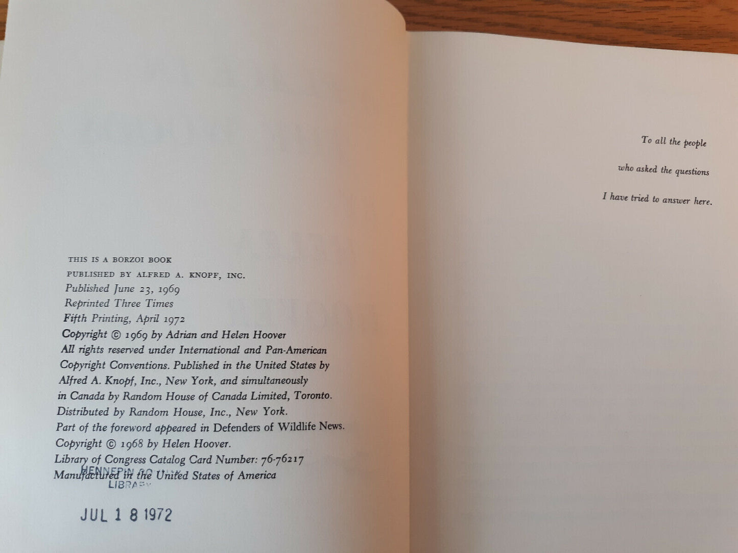 A Place In The Woods Helen Hoover 1972 Alfred A Knopf Hardcover Dust Jacket