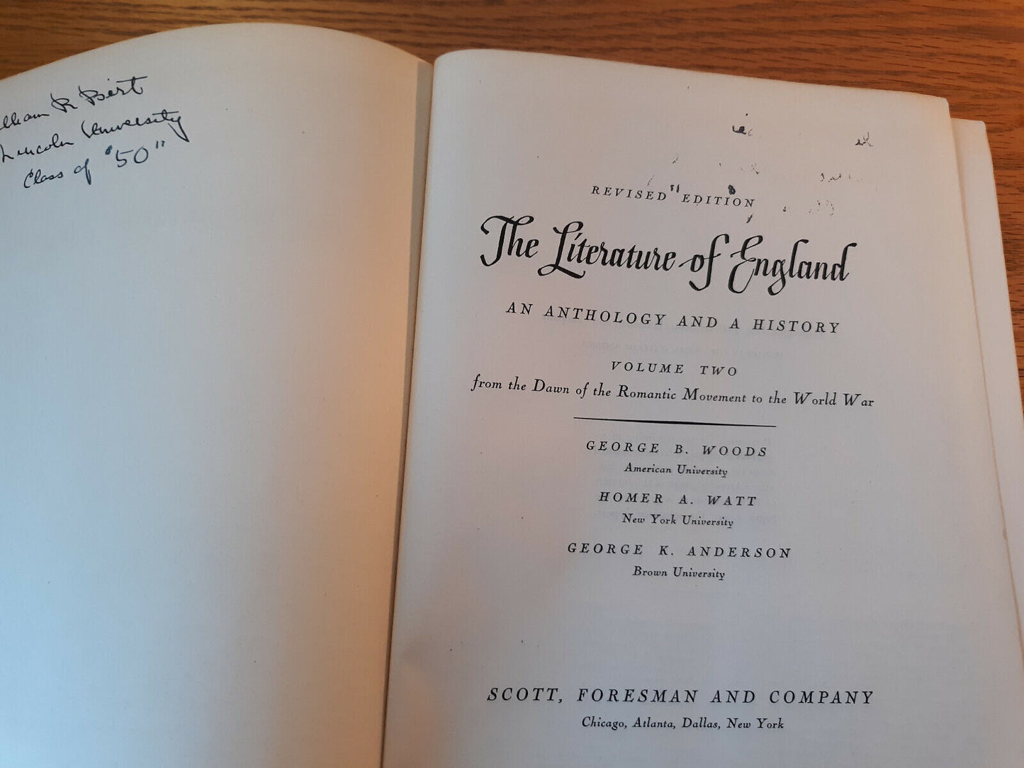 The Literature Of England Volume Two George B Woods 1941 Hardcover Scott, Foresm