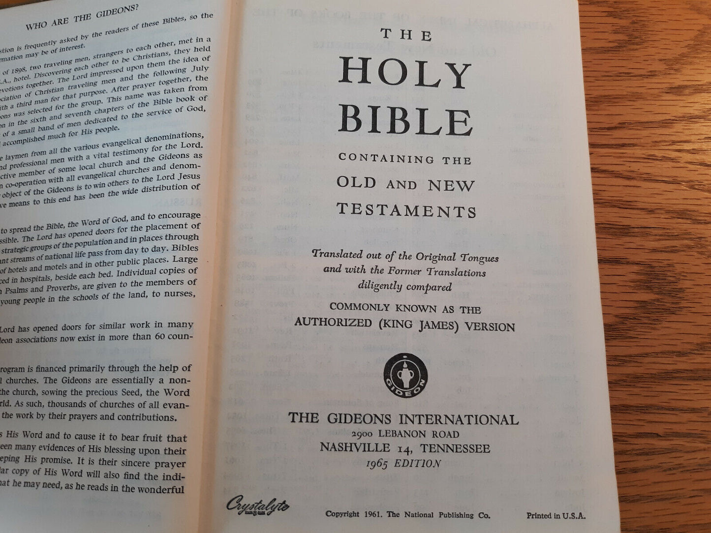 Holy Bible Authorized King James Version Gideons International Hardcover 1965