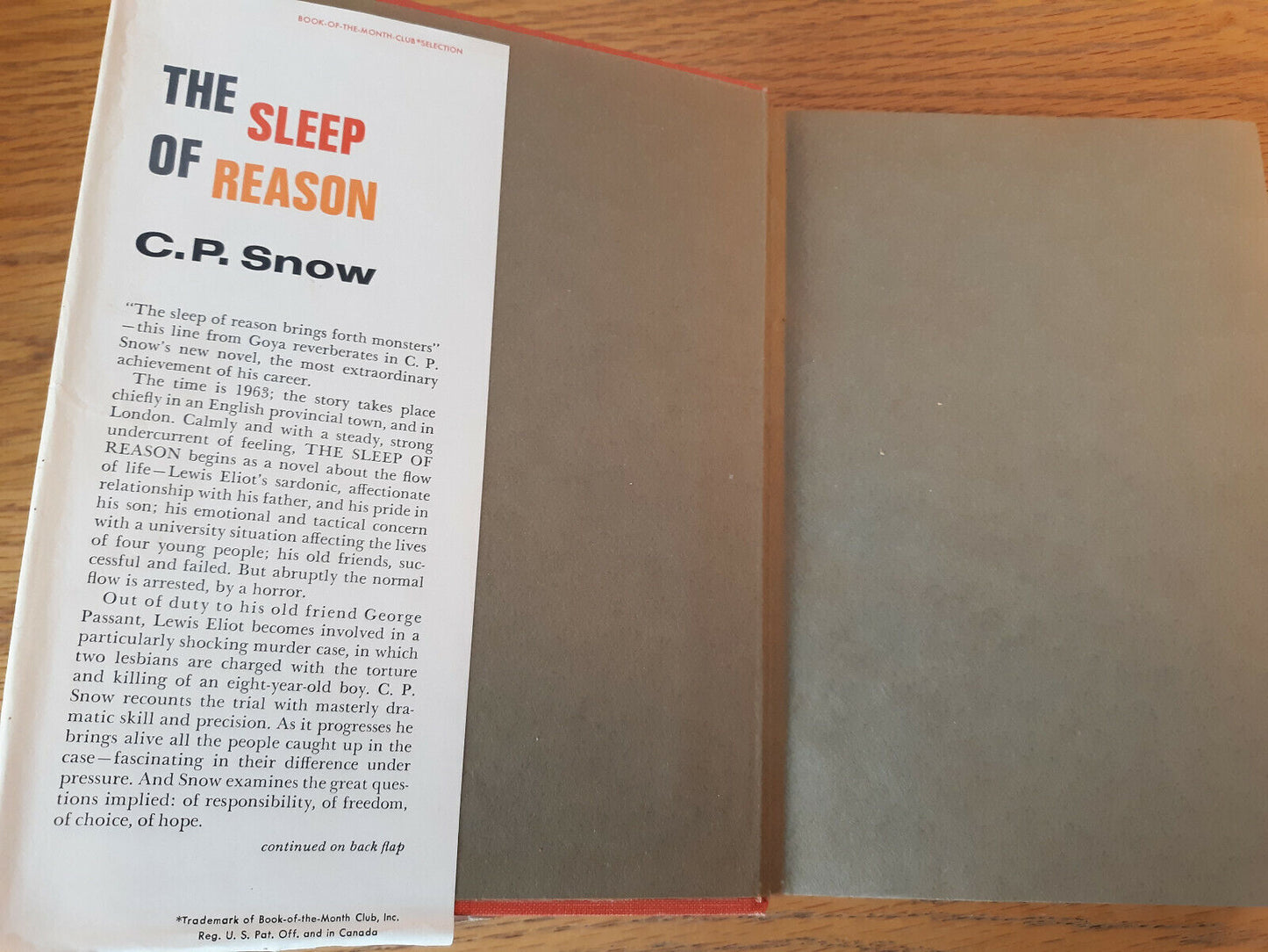 The Sleep Of Reason C P Snow 1968 Hardcover Dust Jacket Charles Scribner's Sons