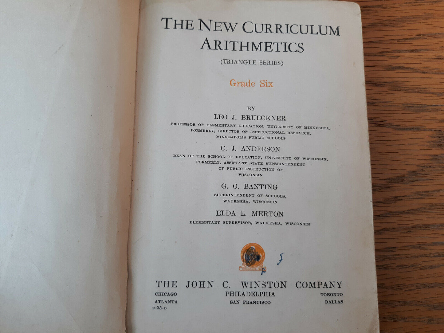 The New Curriculum Arithmetics Grade Six Leo J Brueckner 1935 Hardcover