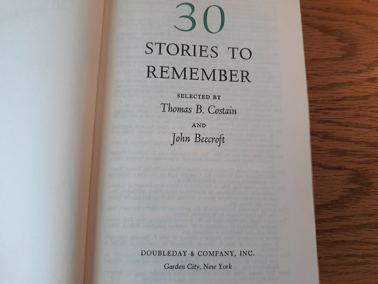 30 Stories To Remember Thomas B Costain 1962 Doubleday Hardcover