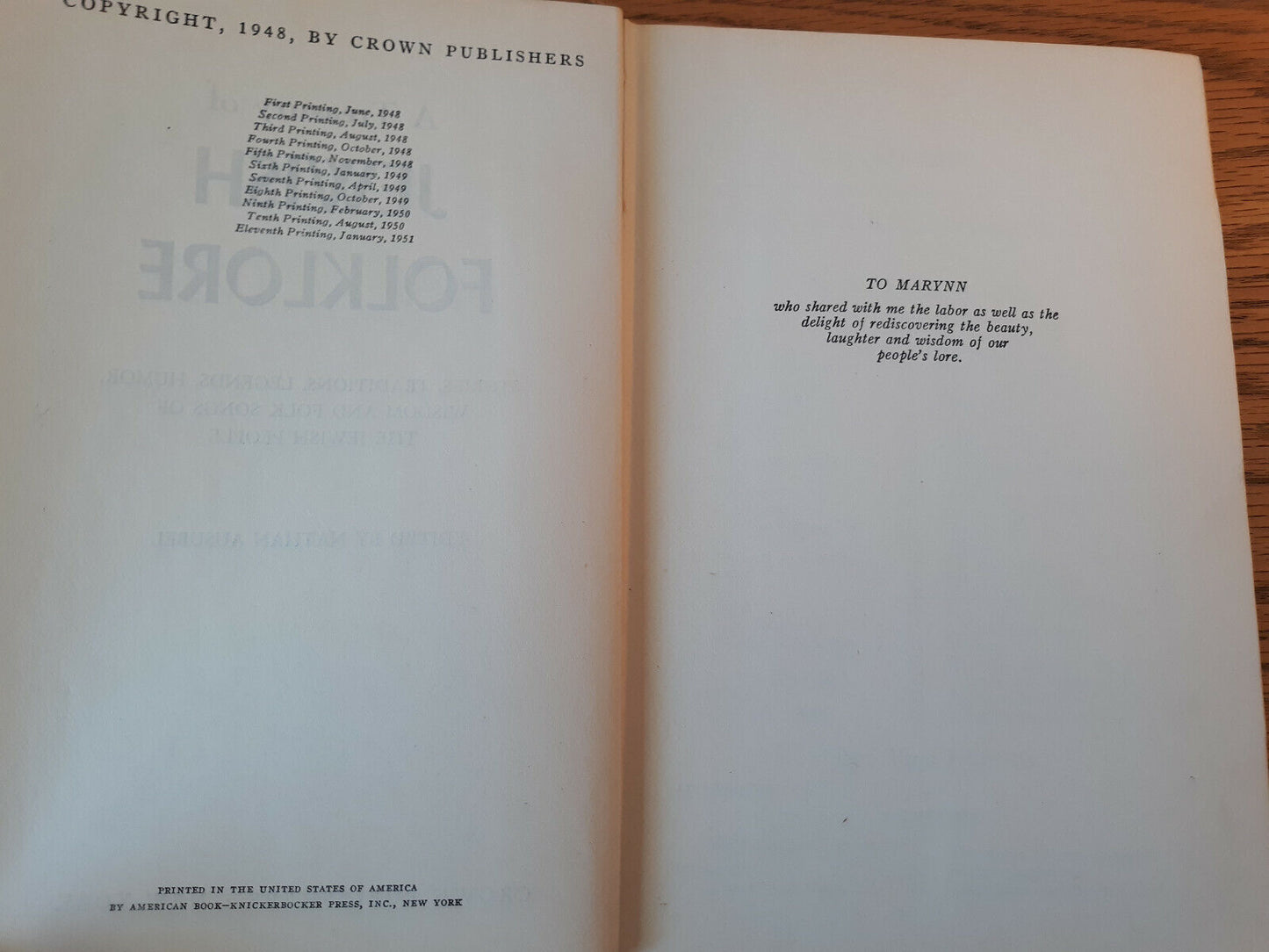 A Treasury Of Jewish Folklore Nathan Ausubel 1951 Hardcover Crown Publishers