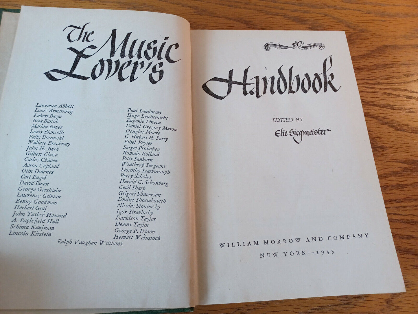 The Music Lover's Handbook Elie Siegmeister 1943 Hardcover William Morrow