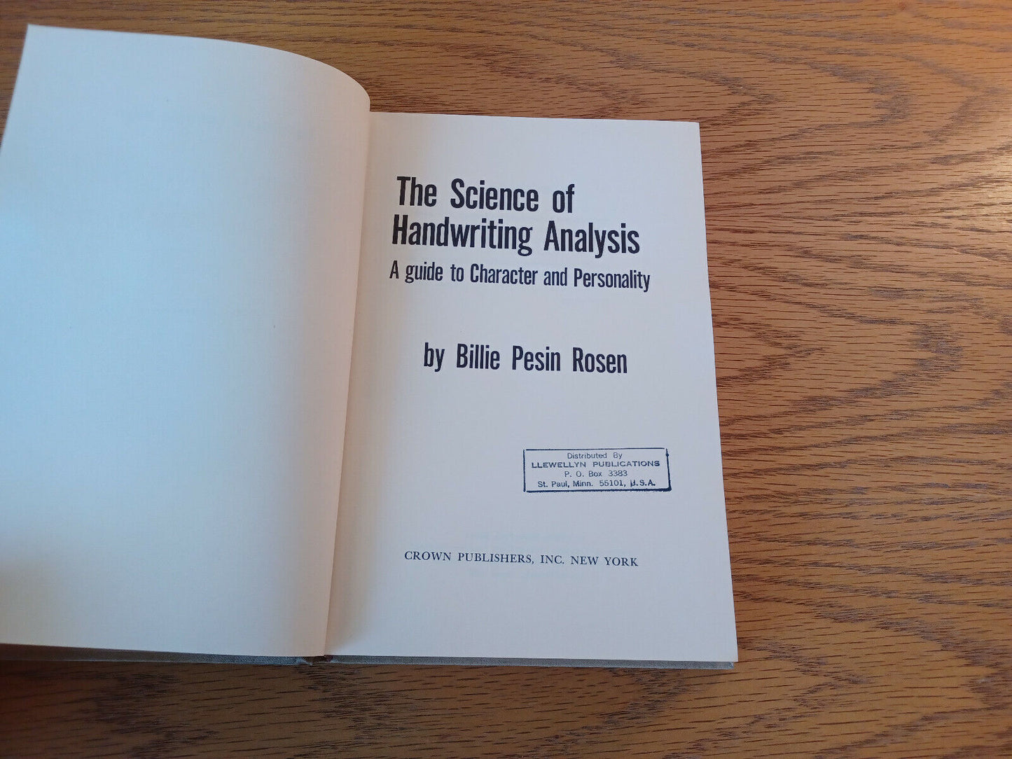 The Science Of Handwriting Analysis Billie Pesin Rosen 1967 Hardcover Crown