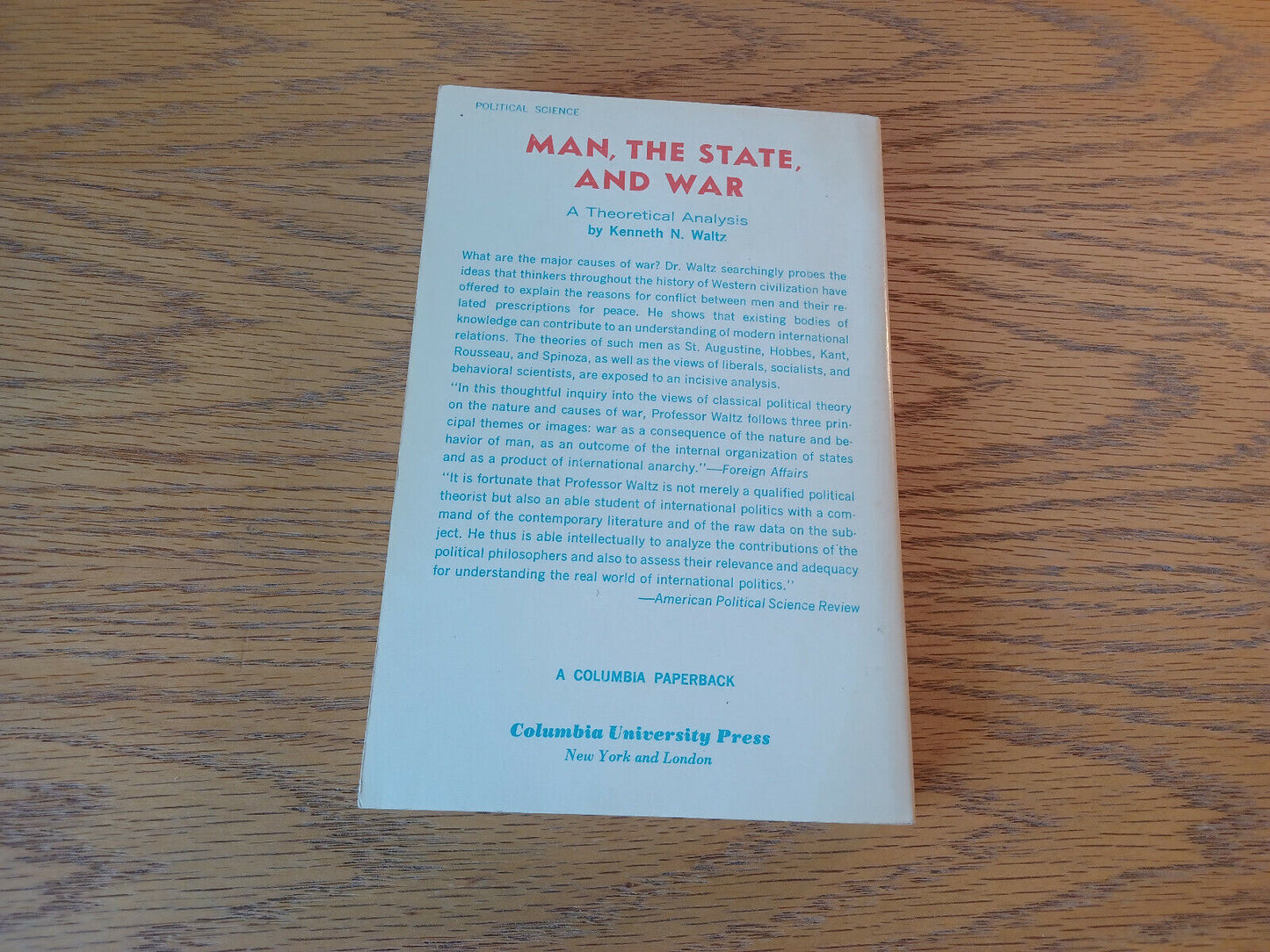 Man The State And War Kenneth N Waltz 1965 Columbia University Press Paperback