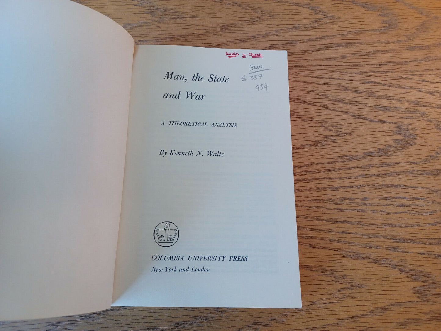 Man The State And War Kenneth N Waltz 1965 Columbia University Press Paperback