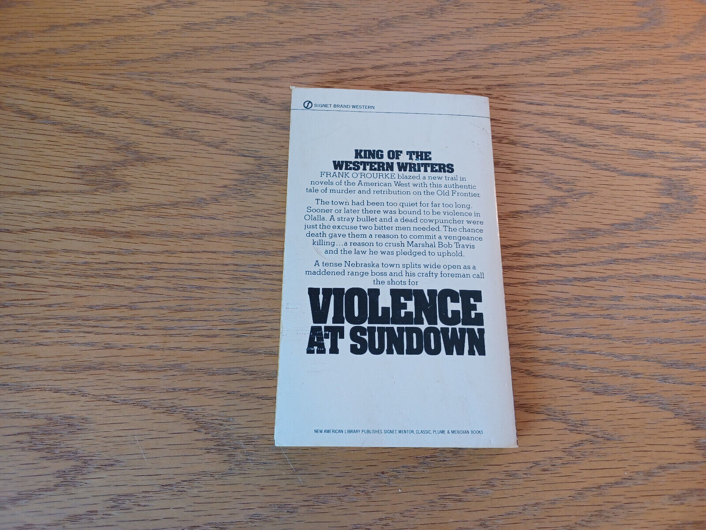 Violence At Sundown Frank O'Rourke 1968 New American Library Paperback