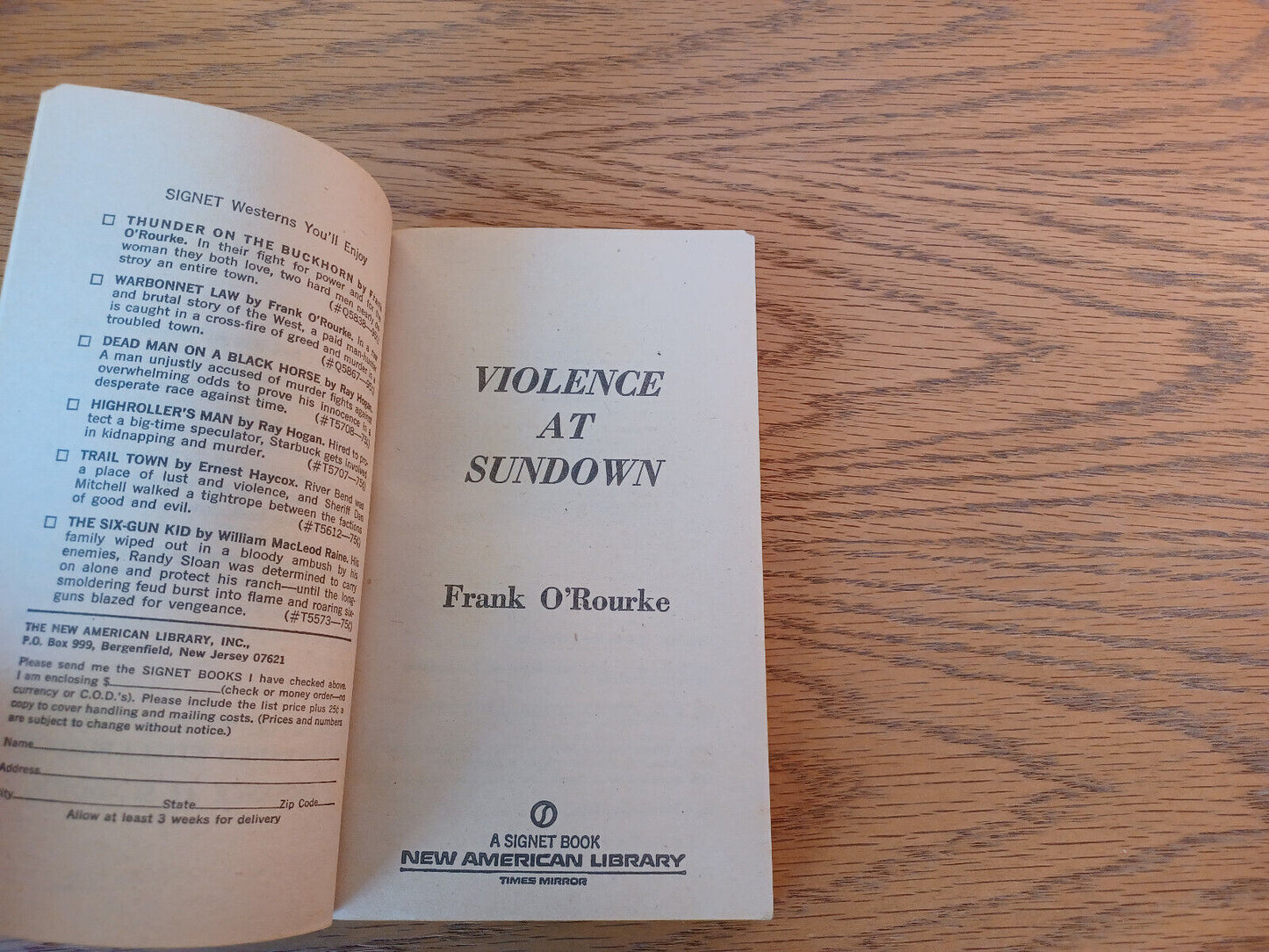 Violence At Sundown Frank O'Rourke 1968 New American Library Paperback