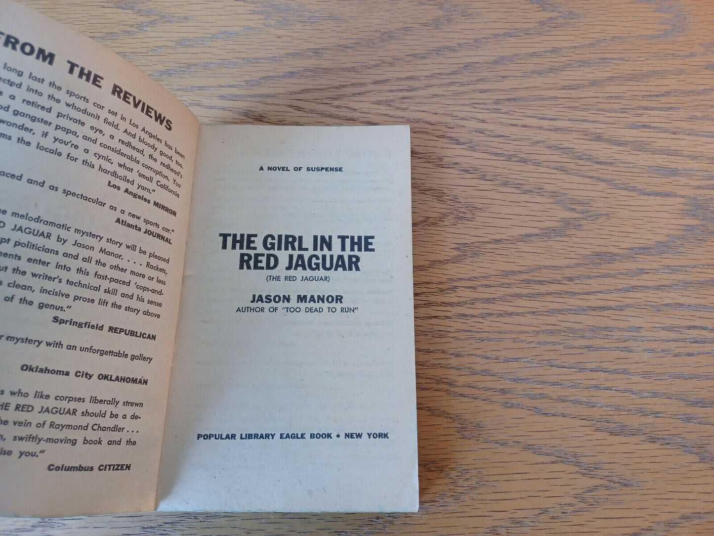 The Girl In The Red Jaguar Jason Manor 1955 Popular Library Paperback