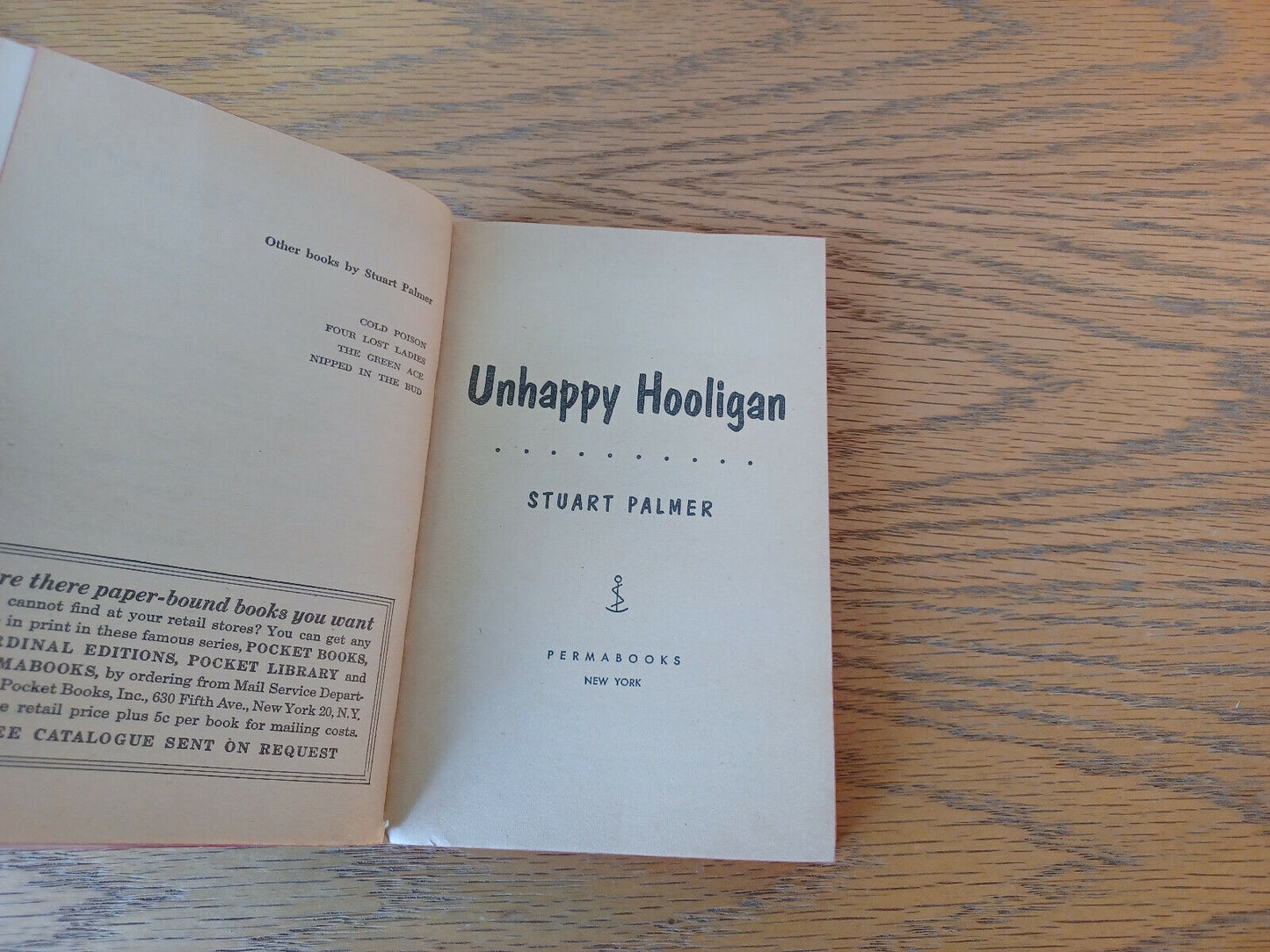 Unhappy Hooligan Stuart Palmer 1957 Permabook Paperback