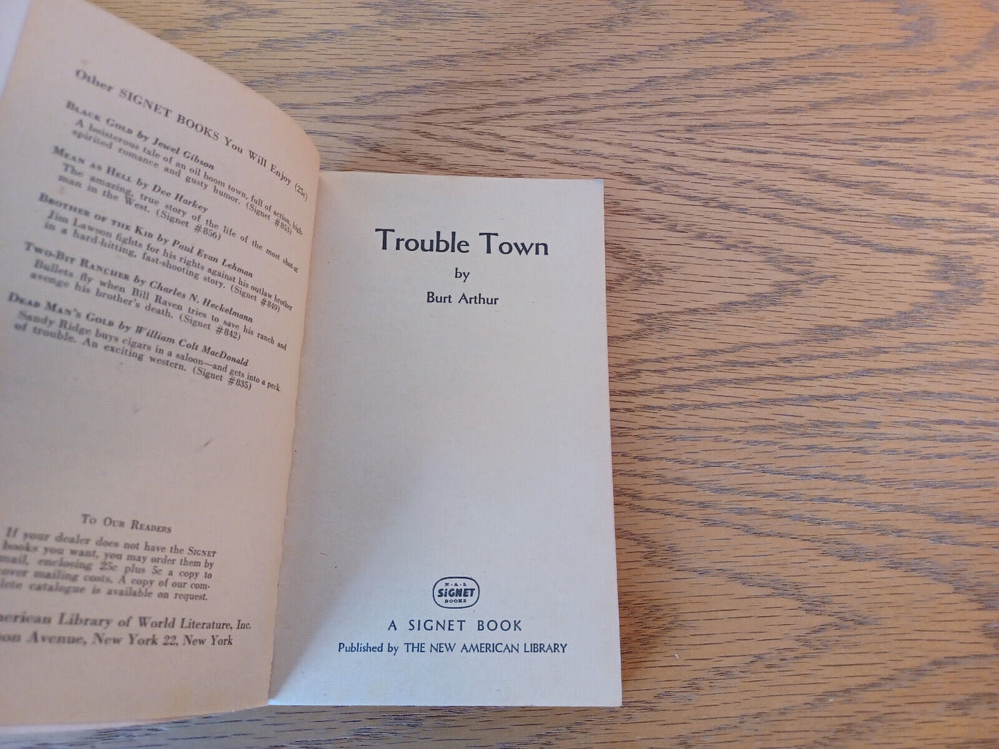 Trouble Town Burt Arthur 1951 New American Library Paperback Signet