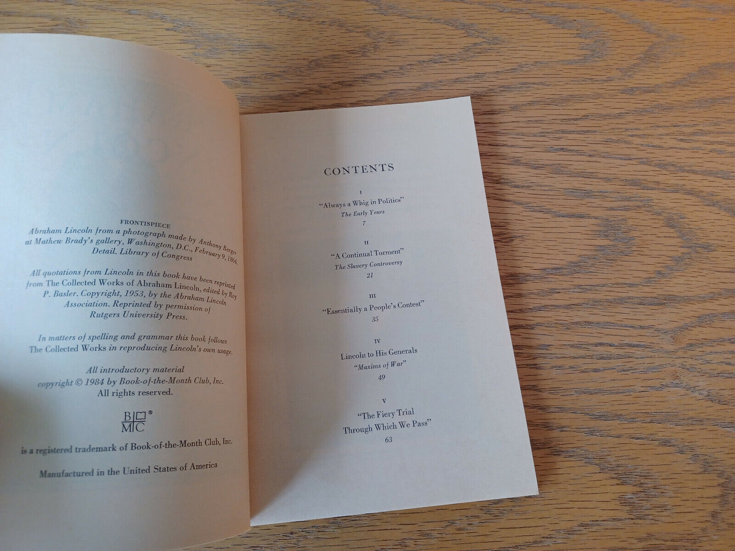 Abraham Lincoln Mystic Chords Of Memory 1984 Book Of The Month Club Paperback