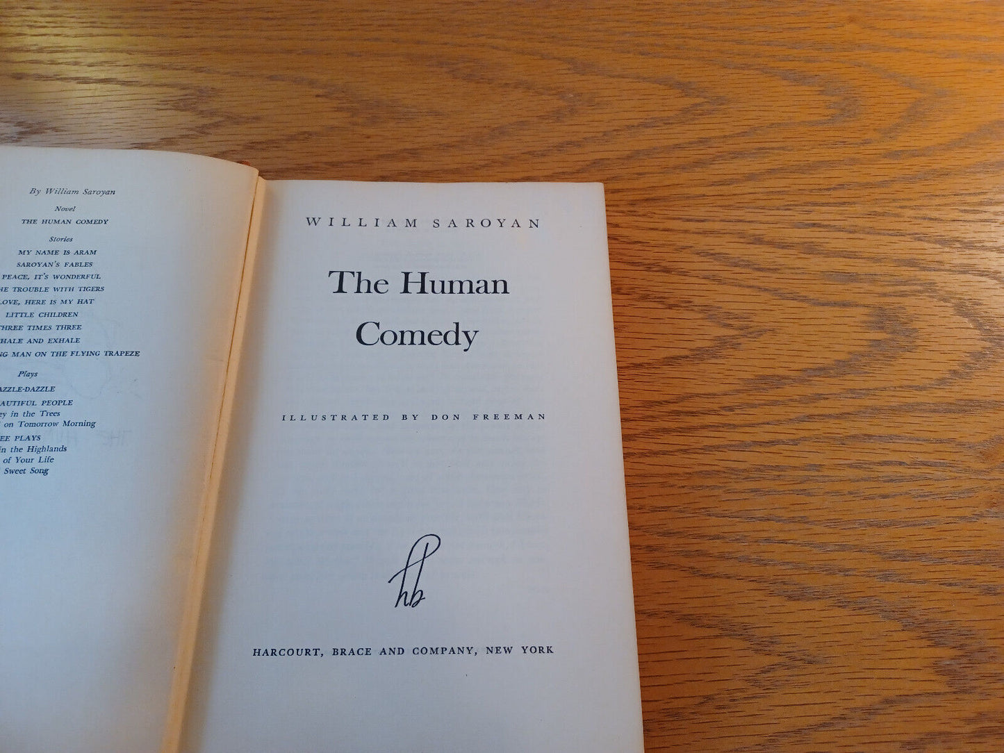 The Human Comedy William Saroyan 1943 Hardcover Harcourt Brace