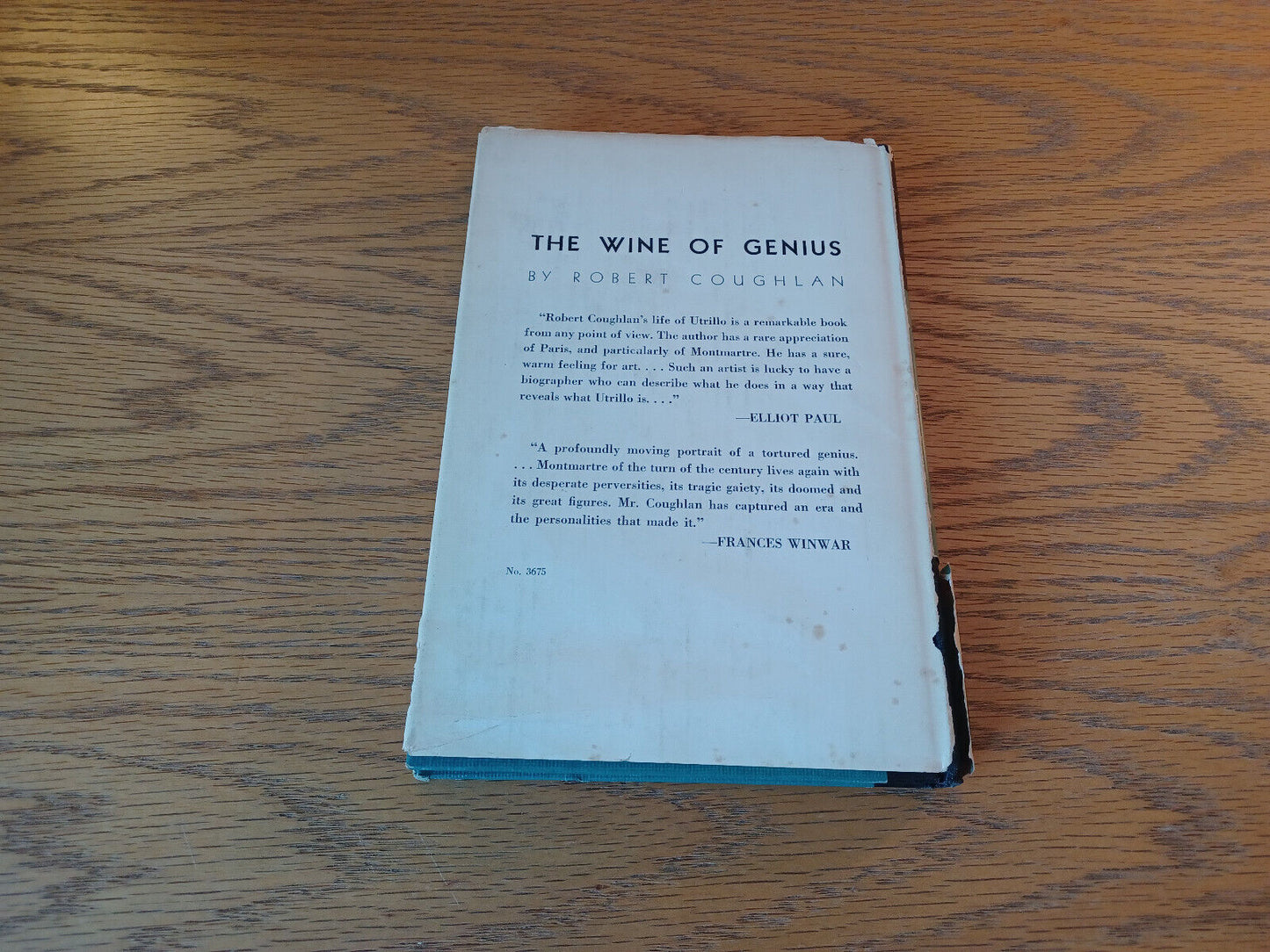 The Wine Of Genius Robert Coughlan 1951 1st Ed Hardcover Dust Jacket Harper & Br