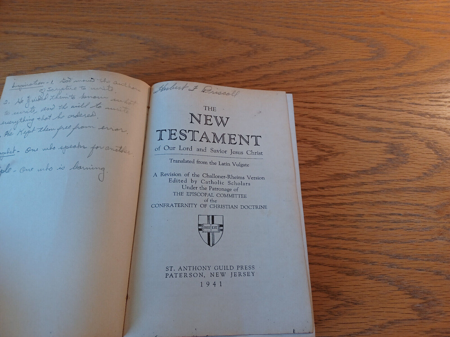 The New Testament 1941 Confraternity Of Christian Doctrine St Anthony Guild Pres