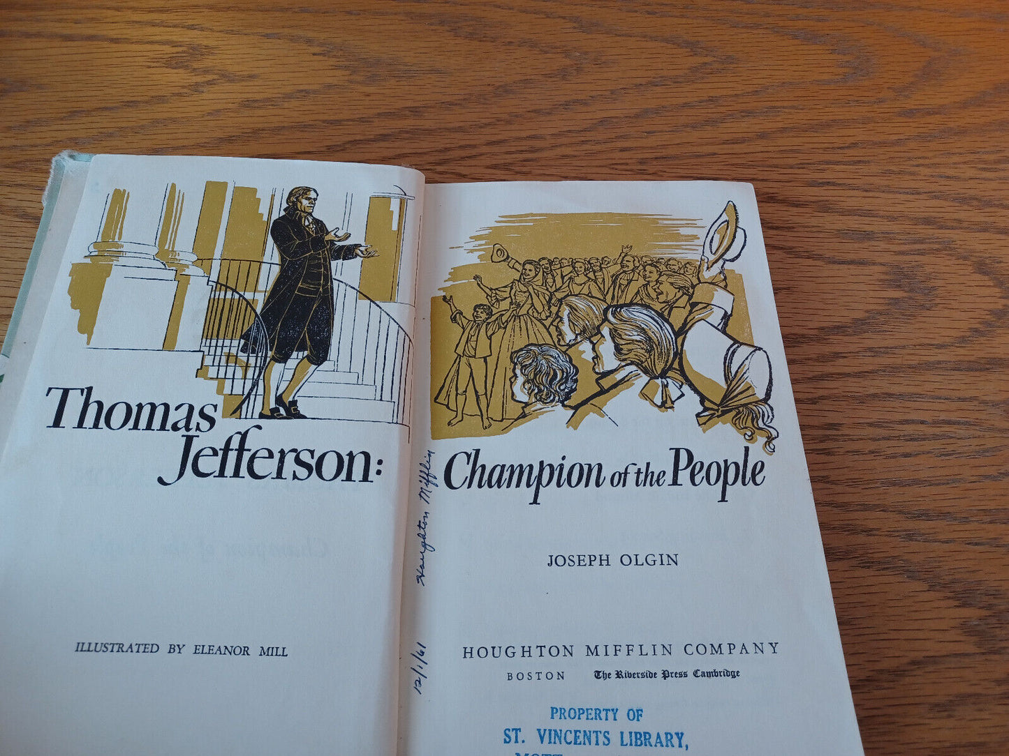 Thomas Jefferson Champion Of The People Joseph Olgin 1960 Hardcover Houghton Mif