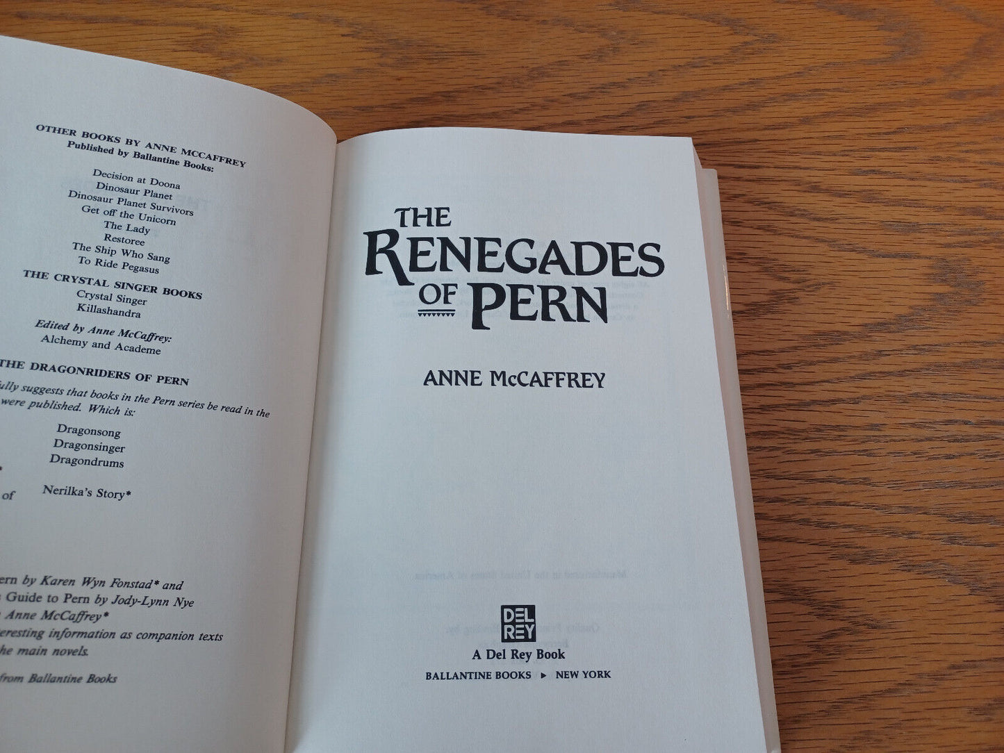 The Renegades Of Pern Anne McCaffrey 1989 Ballantine Books