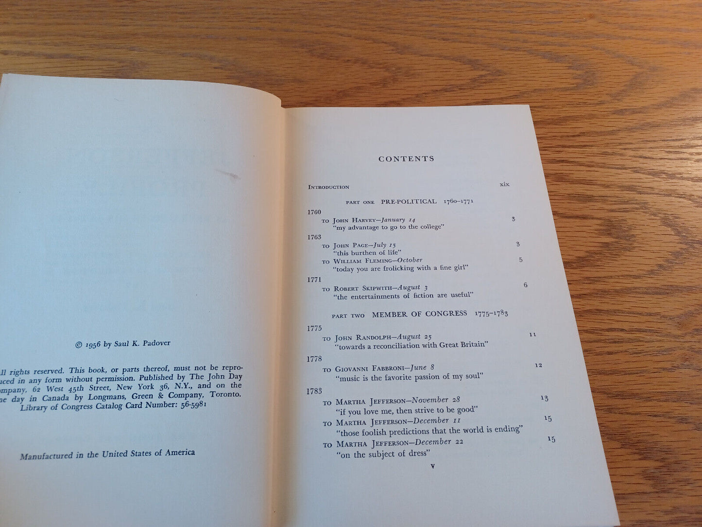 A Jefferson Profile As Revealed In His Letters Saul K Padover 1956 Hardcover Dus