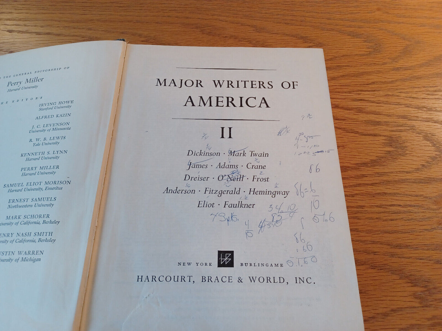 Major Writers Of America II 1962 Harcourt Brace World Hardcover