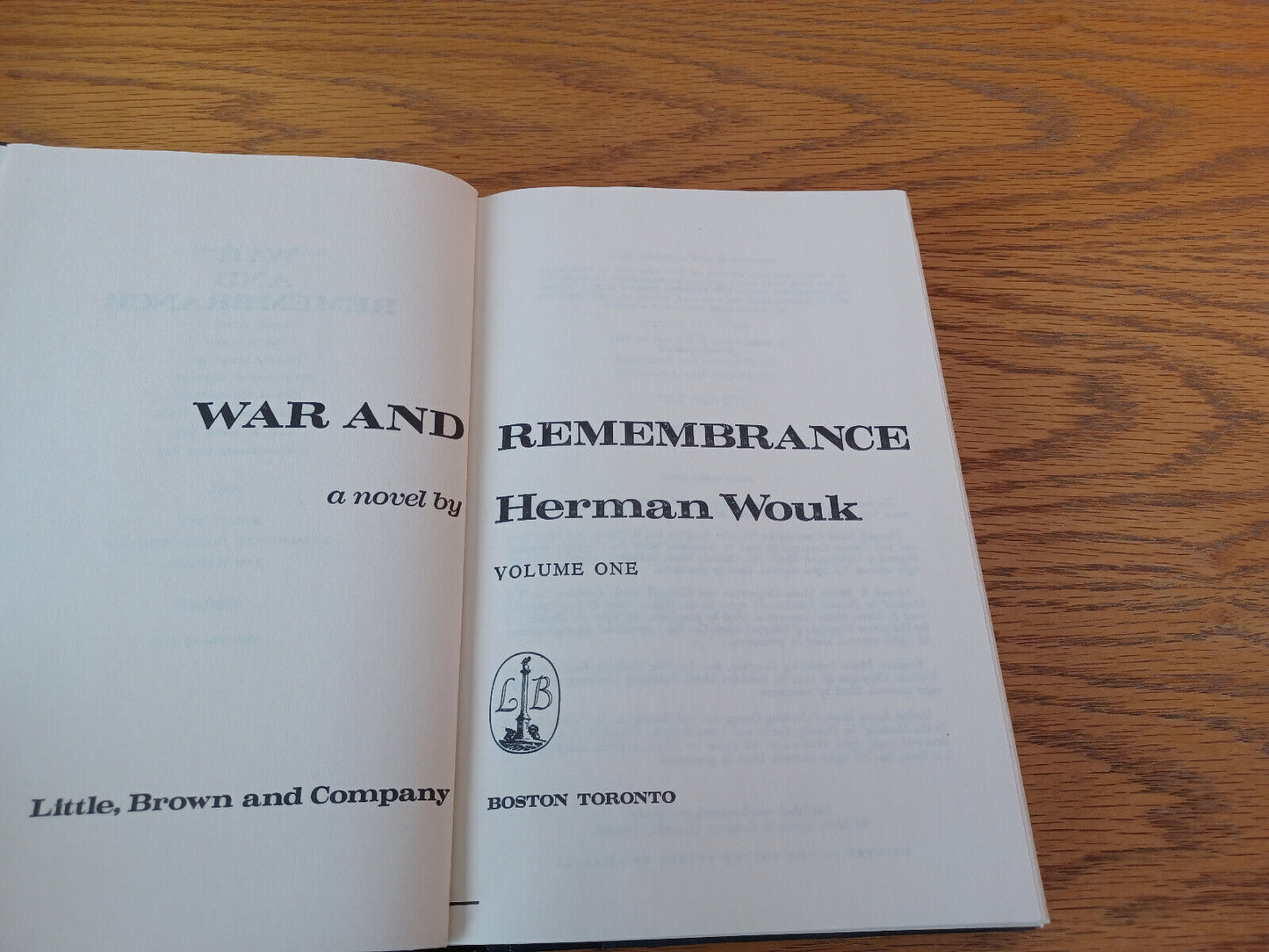 War And Remembrance Herman Wouk Volume One 1978 Hardcover Little Brown