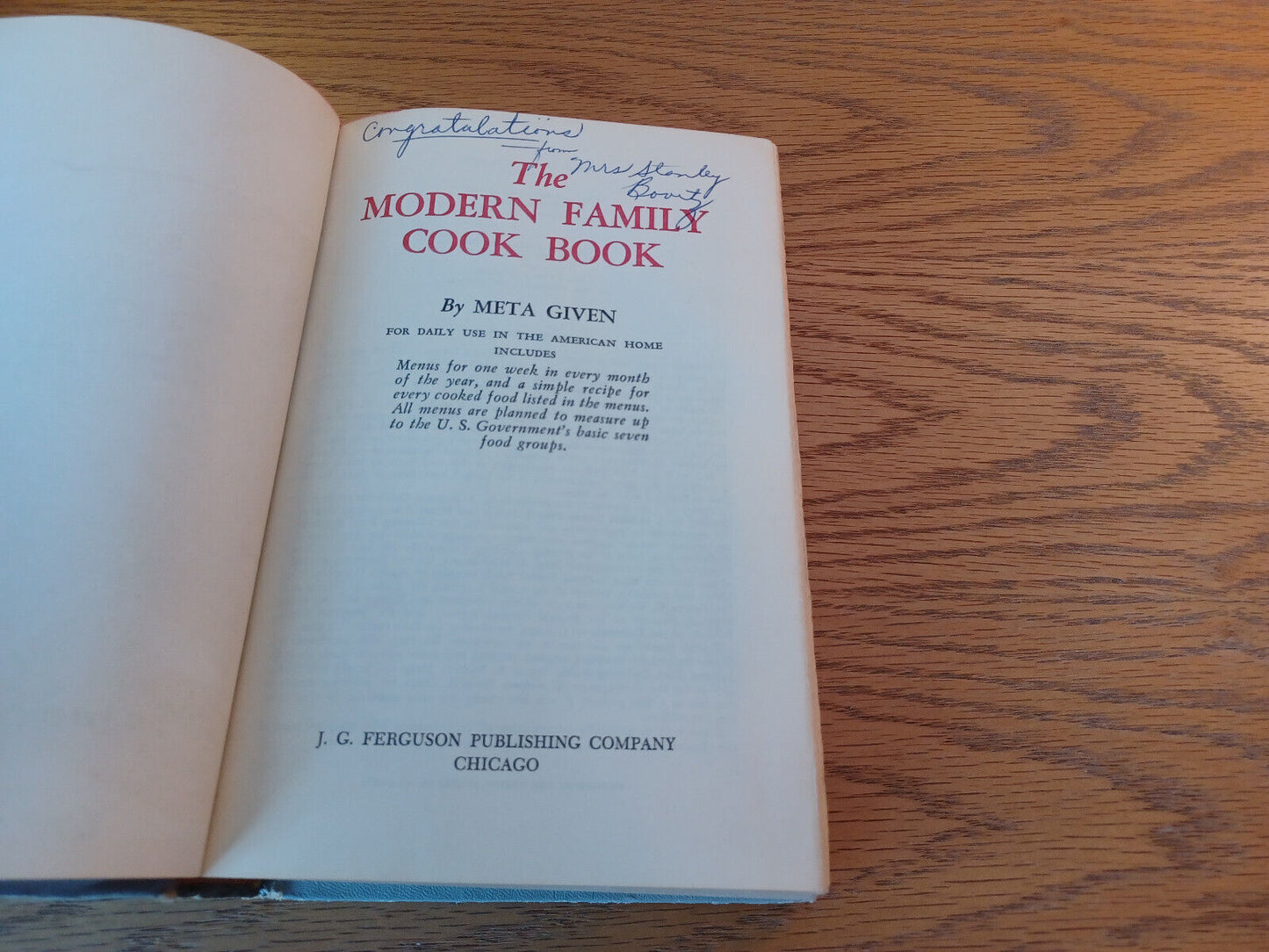 The Modern Family Cook Book Meta Given 1958 Hardcover J G Ferguson