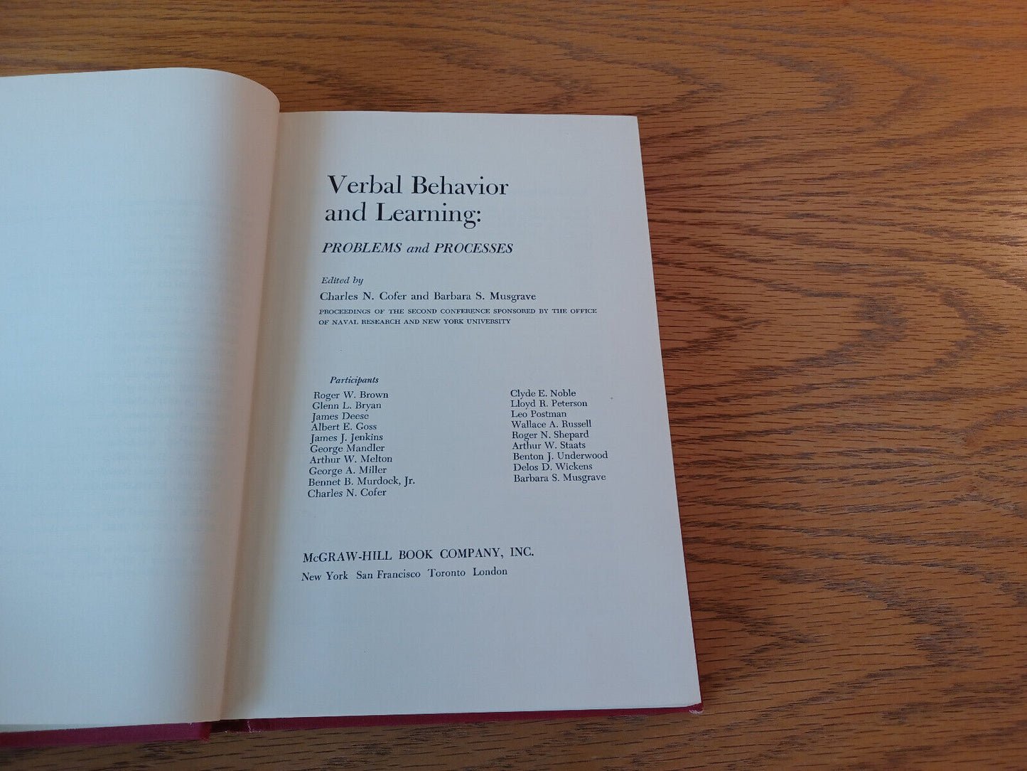 Verbal Behavior And Learning Problems And Processes 1963 Charles N Cofer McGraw