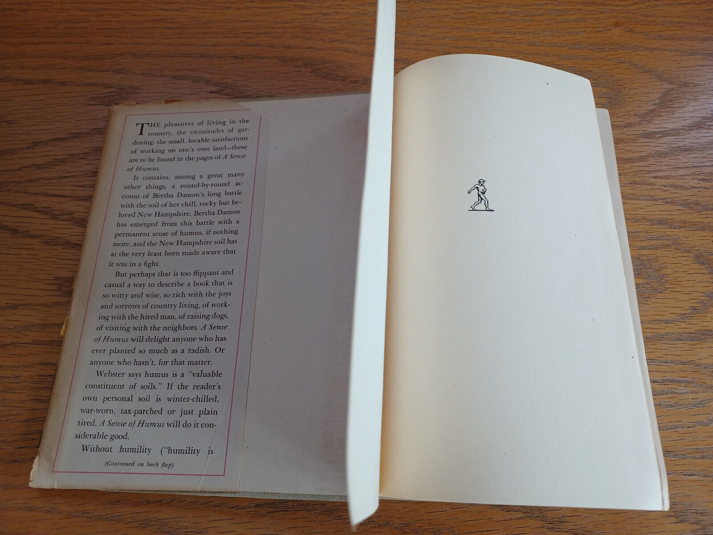 A Sense of Humus Bertha Damon 1943 Simon and Schuster Hardcover Dust Jacket