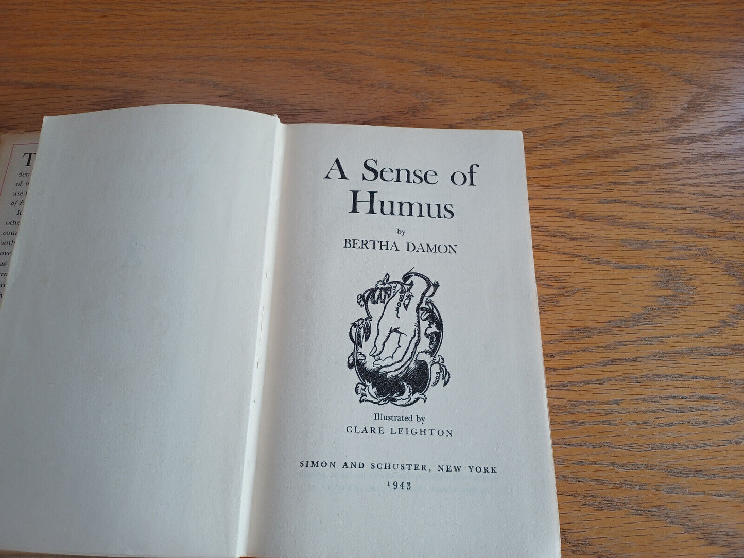 A Sense of Humus Bertha Damon 1943 Simon and Schuster Hardcover Dust Jacket