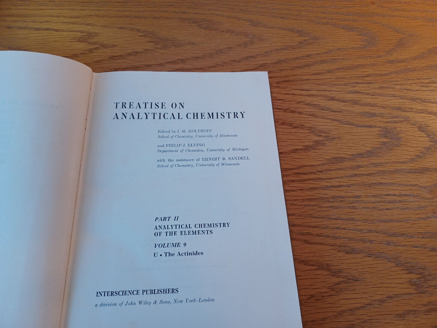 Treatise On Analytical Chemistry 1962 Part II Volume 9 I M Kolthoff Hardcover In