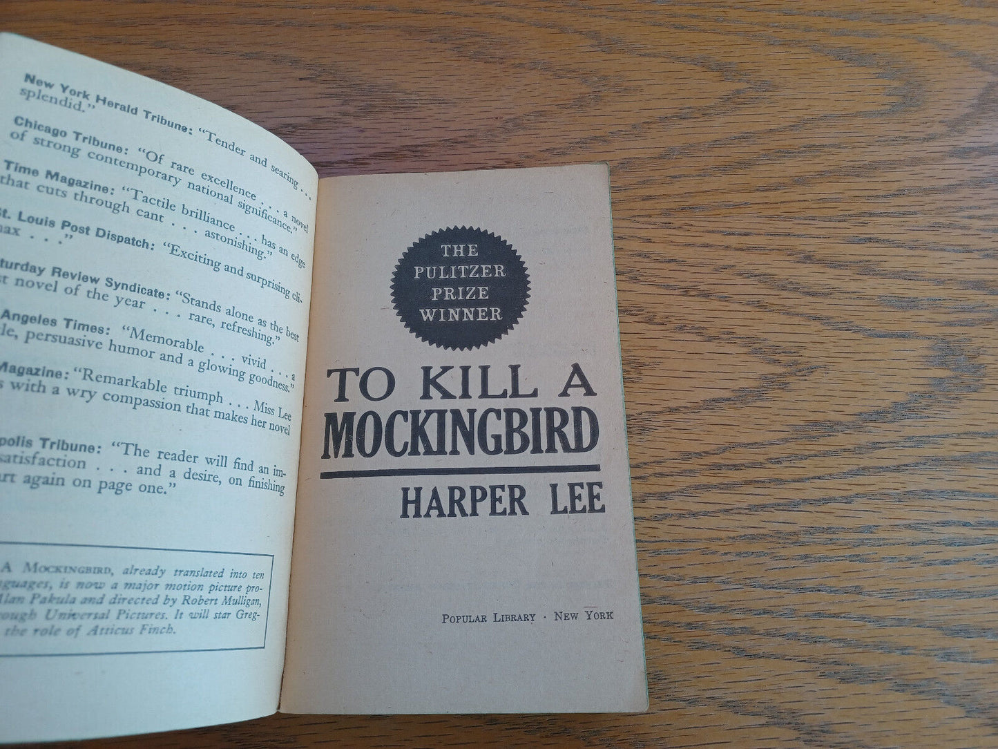 To Kill a Mockingbird Harper Lee 1962 Paperback Popular Library