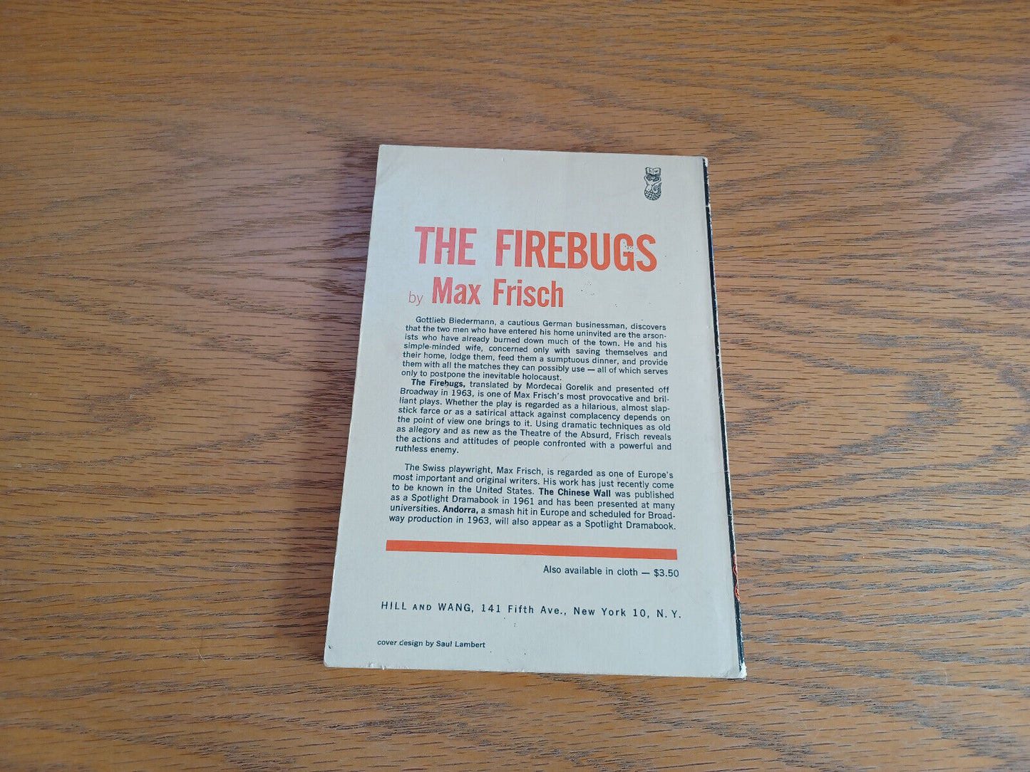 The Firebugs Max Frisch 1968 Hill and Wang Paperback