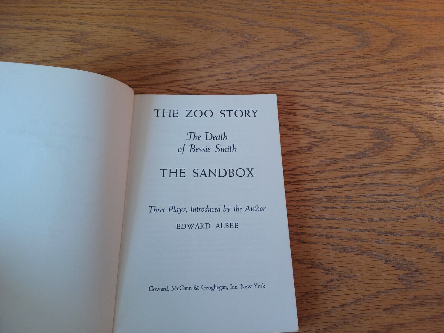 The Zoo Story Death Of Bessie Smith Sandbox Edward Albee 1960 Coward McCann & Ge