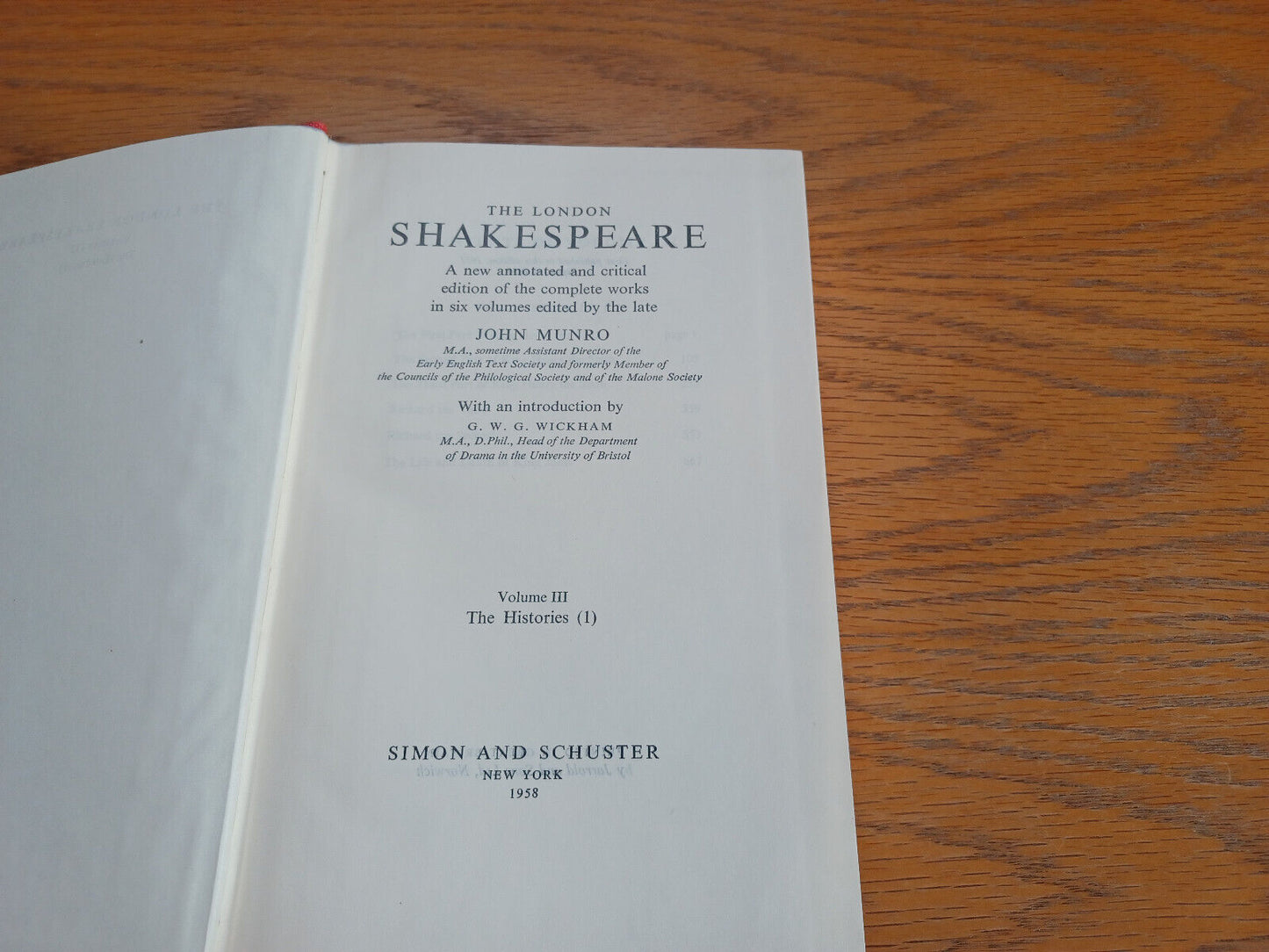 The London Shakespeare John Munro Vol III The Histories 1958 Simon and Schuster