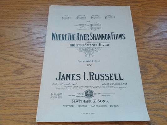 Where The River Shannon Flows James I Russell M Witmark & Sons