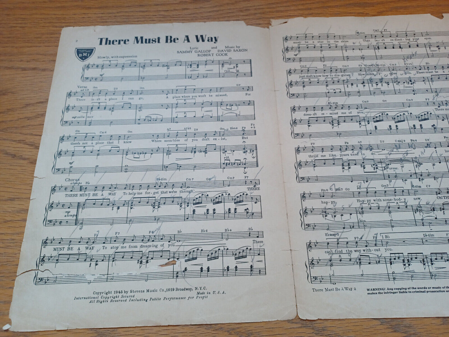 There Must Be A Way Sammy Gallop David Saxon Robert Cook 1945 Stevens Music